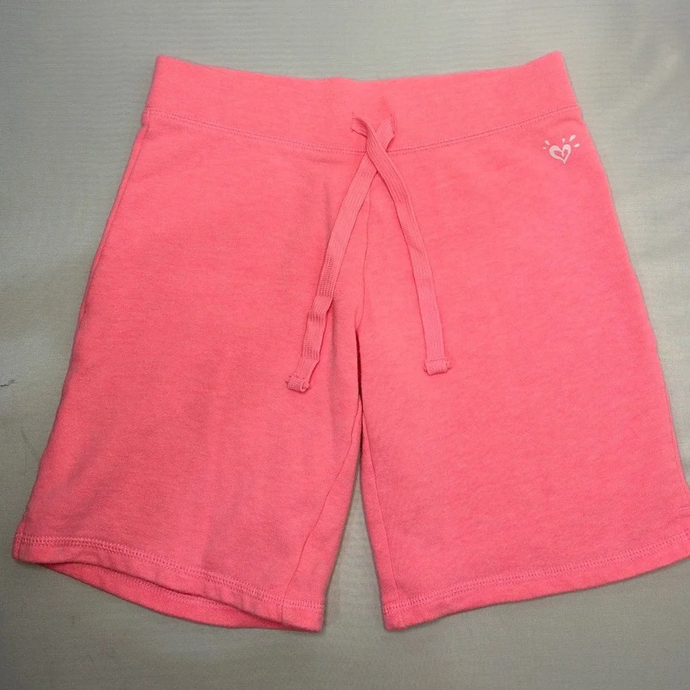 Justice Girls Pink French Terry Active Shorts Size 10 Drawstring Heart Logo
